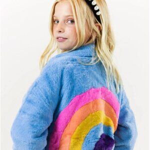 LOLA + THE BOYS FAUX FUR RAINBOW COAT SIZE 12